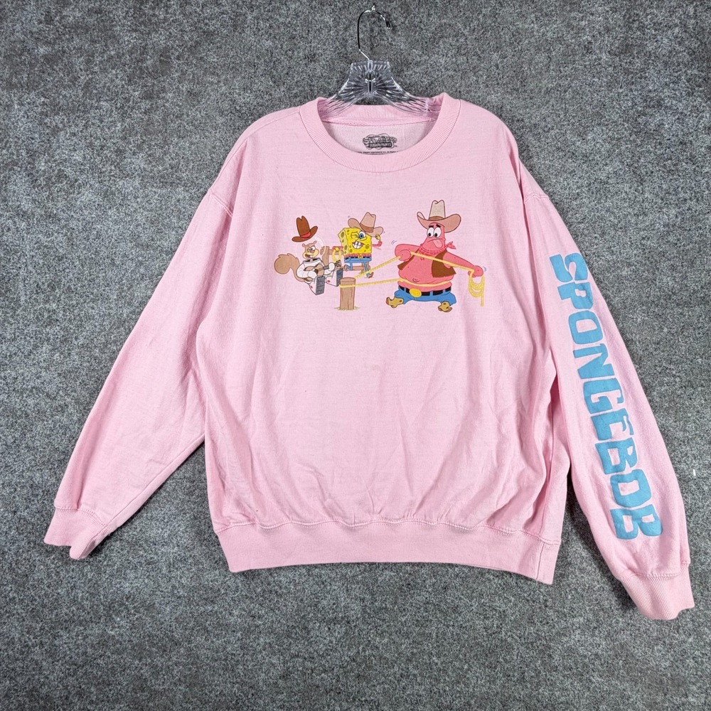 SpongeBob SquarePants Sweatshirt Womens XL Pink Crewneck Graphic‎ Long Sleeve